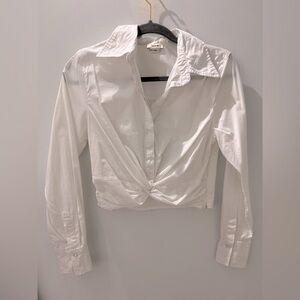 Jason Wu White Twist-Front Cropped Button-Down Blouse